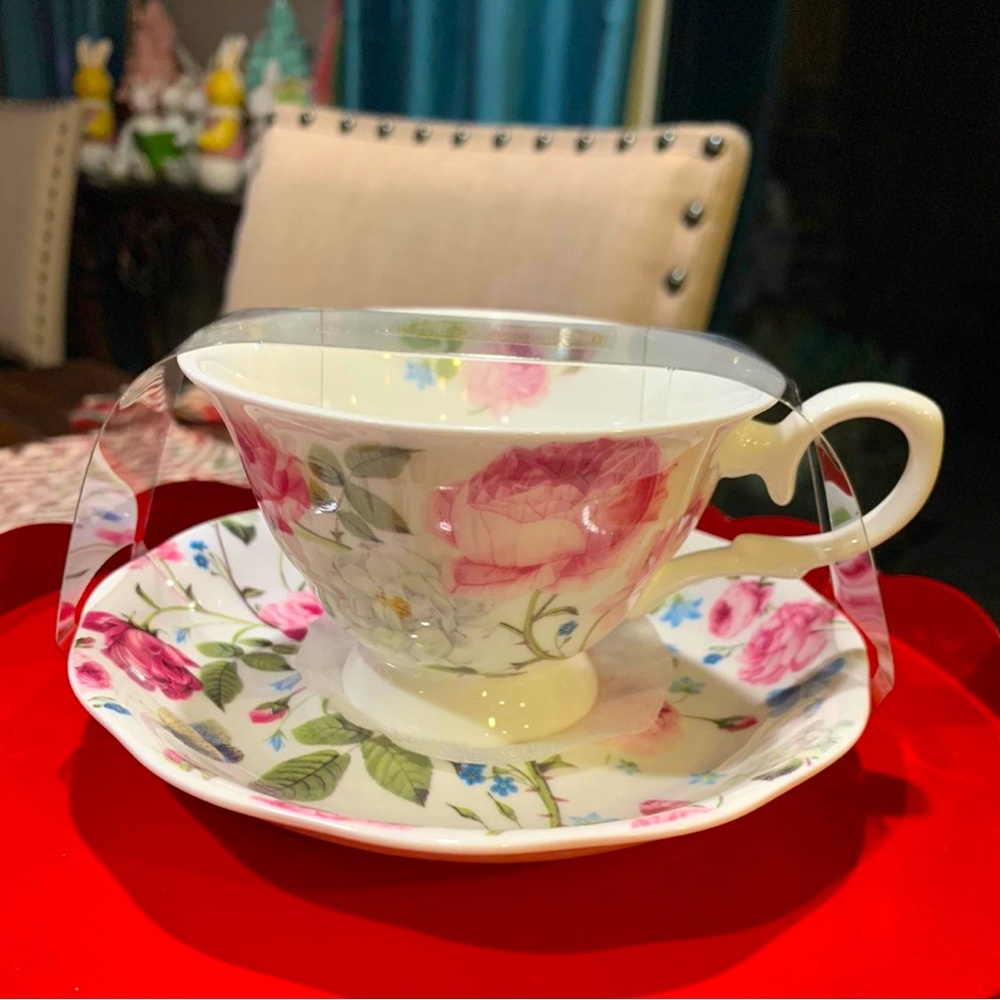 Floral Bone China Teacup and Saucer